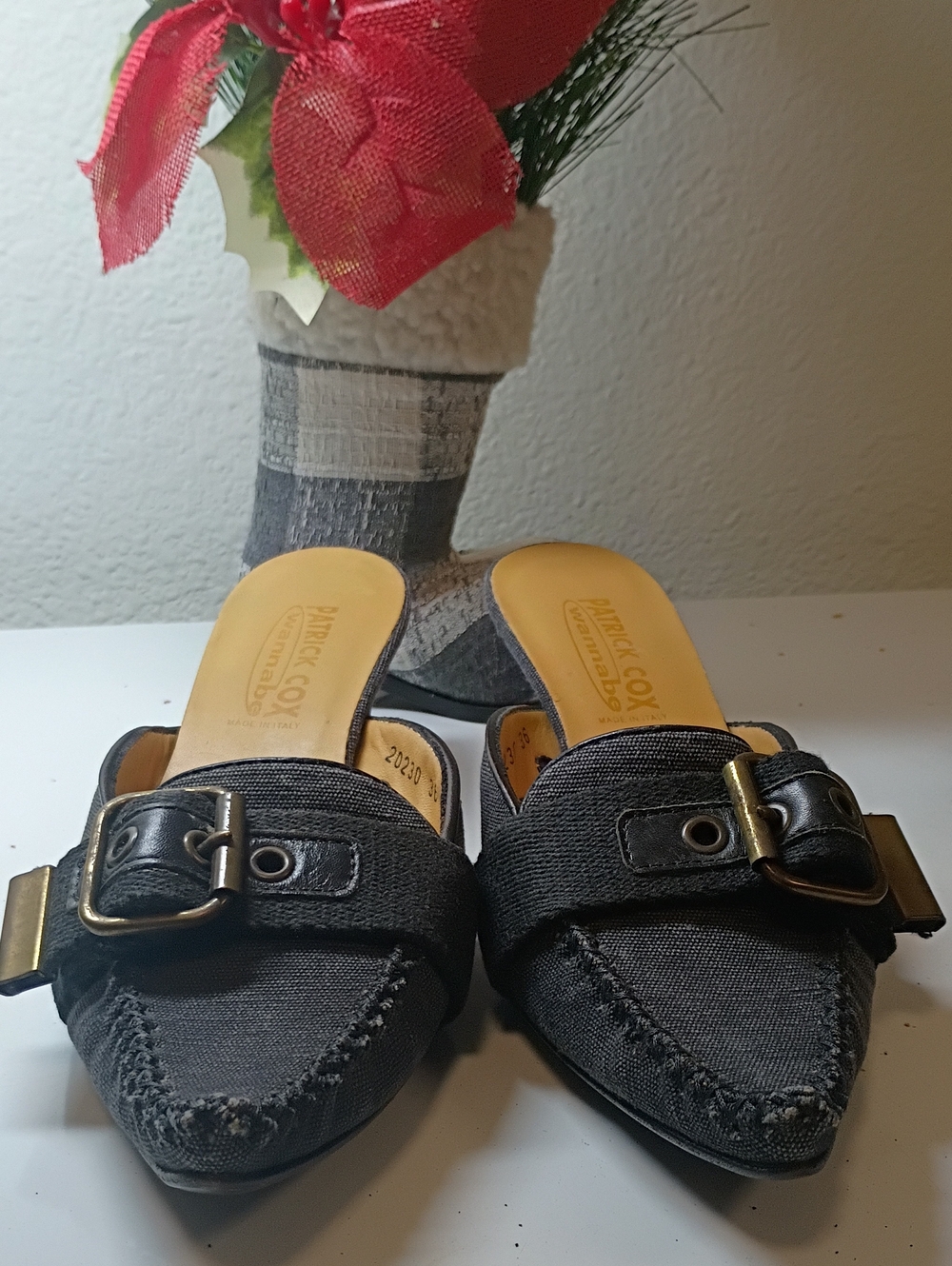 Patrick Cox Black Slip-On Mules with Buckle Detail